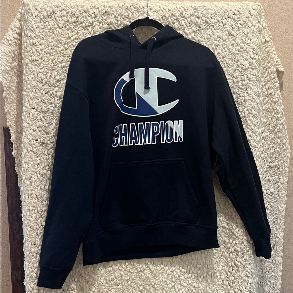 NW/OT Champion Men's Powerblend Navy Blue Pullover Hoodie with logo